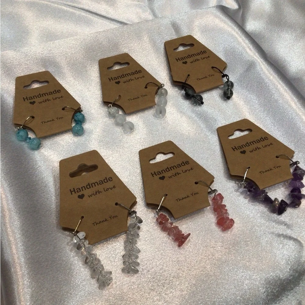 Six Handmade Gemstone Earrings Set in Pink, Purple, Black, Crystal, & Turquoise. - Picture 3 of 15